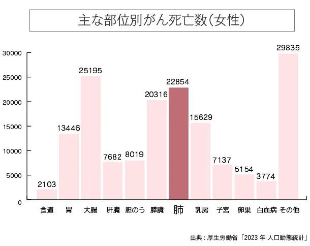 主な部位別がん死亡数（女性）