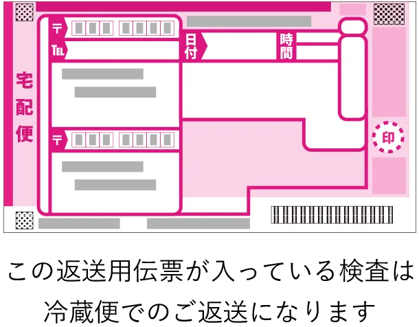 この返送用伝票が入っている検査は冷蔵便でのご返送になります